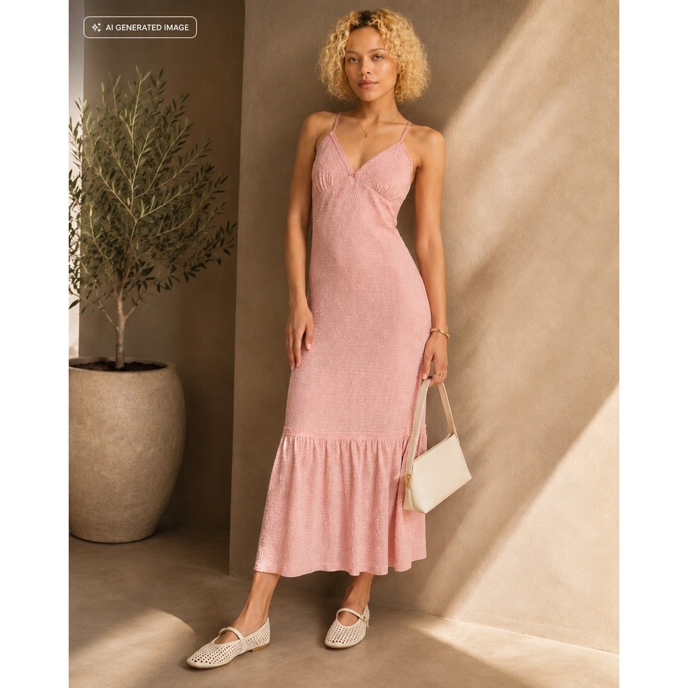 Lace Trim Maxi Dress Dusty Rose Pink Medium (8-10) Juniors‎ New NWT Romantic